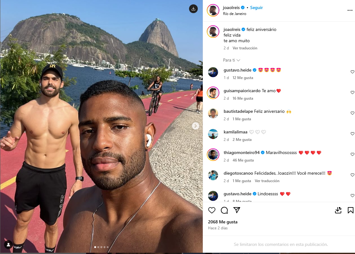 João Lucas Reis Da Silva felicitando a su novio en Instagram